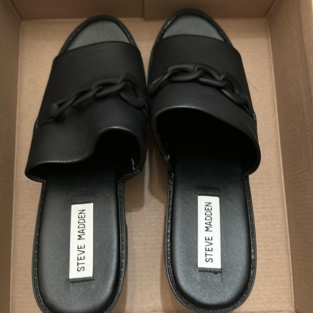 NIB Steve Madden Suddenly Platform Chunky Slide Sandal Chain 10